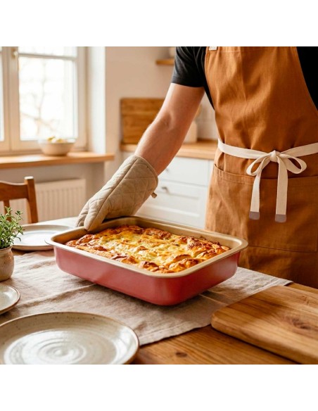 Assadeira Forma Retangular Antiaderente Vermelho Dourado 3,5L