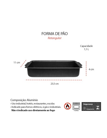 Forma de Pao Assadeira Retangular Pequena Antiaderente 1,1L