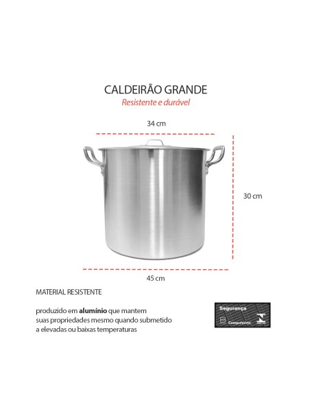 Panela Grande Funda Caldeirao Industrial Hotel Escola 27L