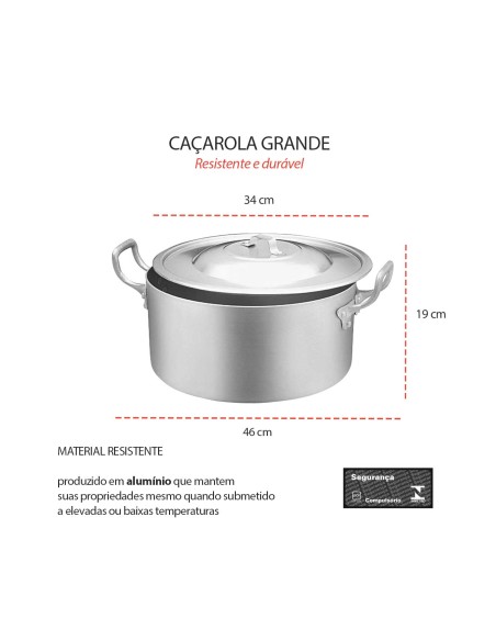 Panela Caçarola Grande Aluminio Industrial Hotel Escola 15L