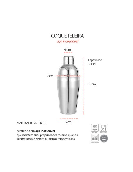 Coqueteleira Pequena Coador Drinks Bar Aço Inox 350ml
