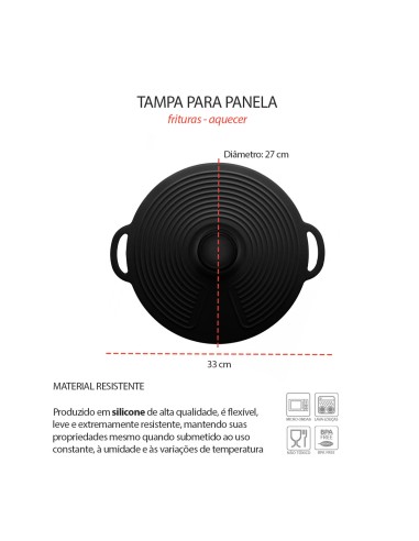 Tampa de Panela Silicone Preto Fritura Aquecer...