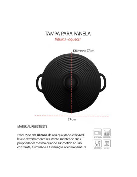 Tampa de Panela Silicone Preto Fritura Aquecer 27cm