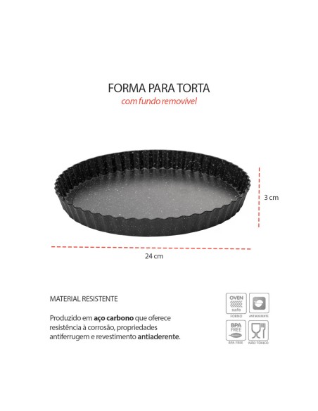 Forma de Bolo Torta Assadeira Antiaderente Fundo Removivel
