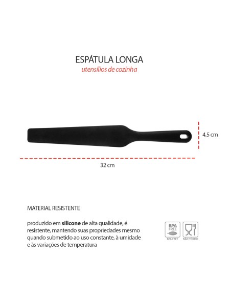 Espatula Silicone Longa Rigida Confeitaria Liquidificador Preto 32cm