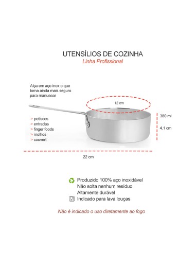 Panela Mini Cabo Aço Inox Entrada Molho Couvert...