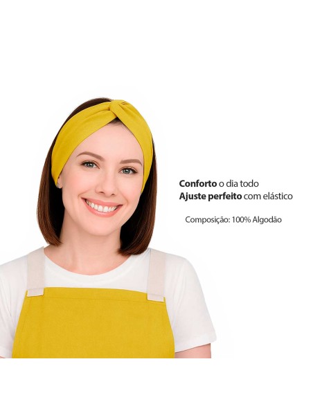 Faixa de Cabelo Turbante Bandana Amarelo Chef Cozinha Restaurante