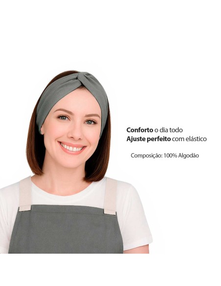Faixa de Cabelo Turbante Bandana Cinza Grafite Chef Cozinha