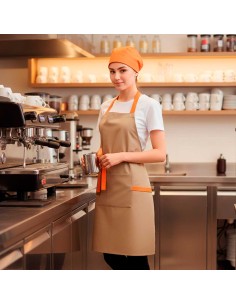 Avental Bege Alça Cruzada Laranja Restaurante Cafeteria Bar 2