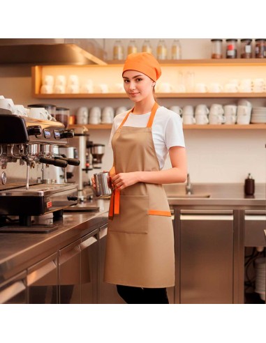 Avental Bege Alça Cruzada Laranja Restaurante...