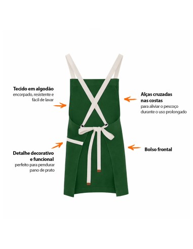 Avental Verde Alça Cruzada Algodao Restaurante...