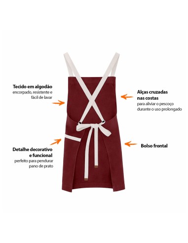 Avental Vinho Alça Cruzada Algodao Restaurante...