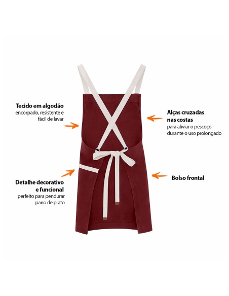 Avental Vinho Alça Cruzada Algodao Restaurante Bistro Cafeteria