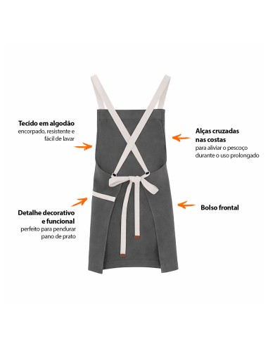 Avental Cinza Alça Cruzada Algodao Restaurante...