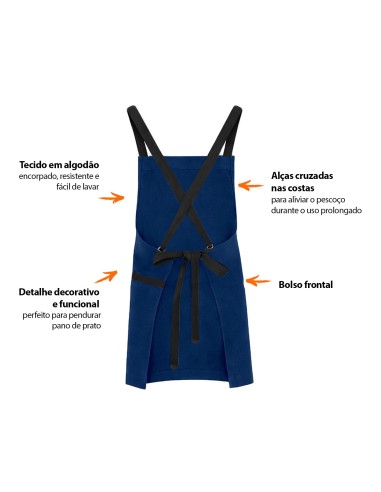 Avental Azul Alça Cruzada Preto Restaurante Bar...