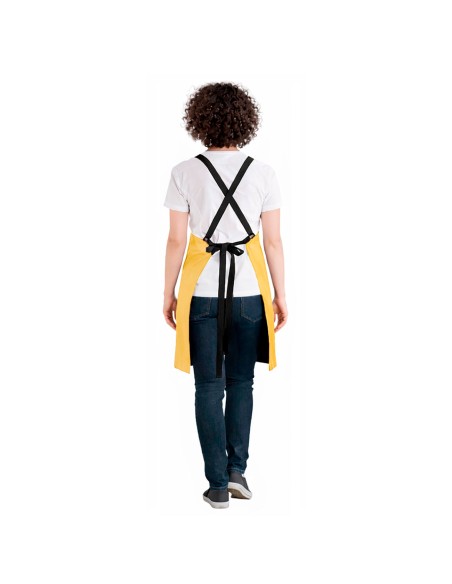Avental Amarelo Alça Cruzada Preto Eventos Buffet Cafeteria