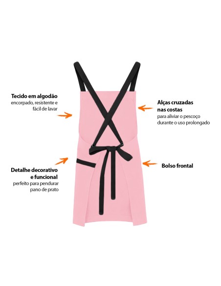 Avental Rosa Alça Cruzada Preto Confeitaria Doceria Festa