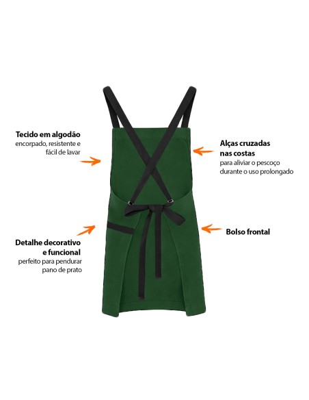 Avental Verde Alça Cruzada Preto Restaurante Jardinagem Bar