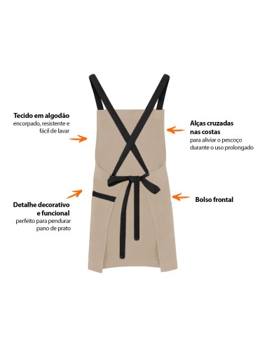 Avental Bege Alça Cruzada Preto Restaurante...