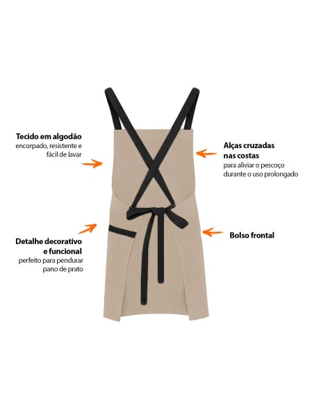 Avental Bege Alça Cruzada Preto Restaurante Cafeteria Bar