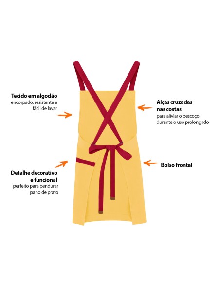 Avental Amarelo Alça Cruzada Vermelho Buffet Cafeteria