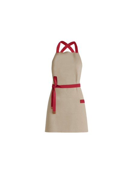Avental Bege Alça Cruzada Vermelho Restaurante Cafeteria Bar