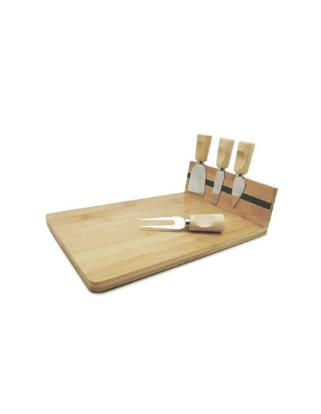 Tabua e Facas para Queijos Frios Bambu Organico Natural 5un