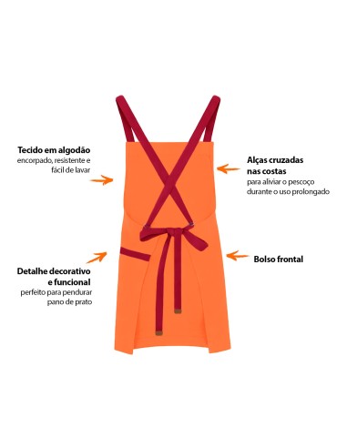 Avental Laranja Alça Cruzada Vermelho...