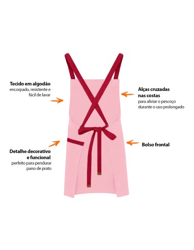 Avental Rosa Alça Cruzada Vermelho Confeitaria...