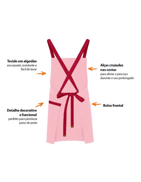 Avental Rosa Alça Cruzada Vermelho Confeitaria Doceria Festa