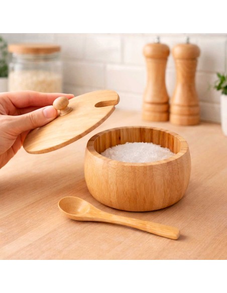 Açucareiro Farinheiro Tampa e Colher Pote Bambu ECO