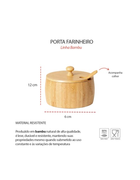 Açucareiro Farinheiro Tampa e Colher Pote Bambu ECO