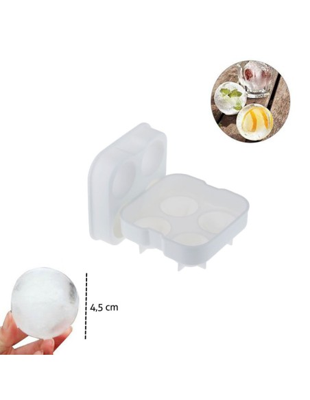 Forma de Gelo Redonda Silicone Branco Tampa Esferas Whisky