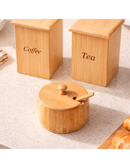 Pote Cafe e Cha Bambu Tampa Organizador Porta Mantimento
