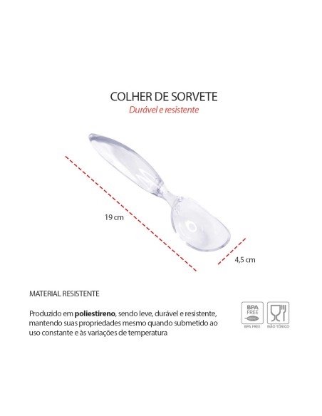 Colher de Sorvete Transparente Cabo Cafeteria Sorveteria