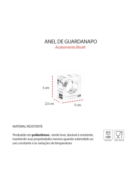 Porta Guardanapo Anel Quadrado Transparente Mesa Posta 6un