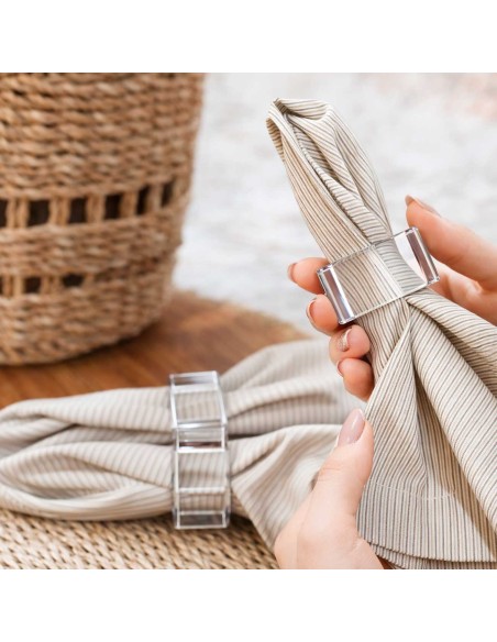 Porta Guardanapo Anel Quadrado Transparente Mesa Posta 6un