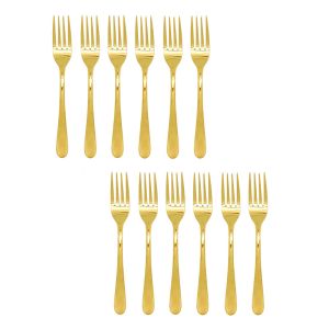 Jogo Garfo de Mesa Dourado Ouro Talher Metal Inteiriço 12 un