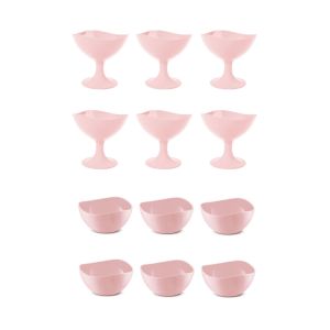 Jogo de Sobremesa Rosa Taça e Bowl Pote 300ml 12un