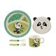 Prato Infantil Talheres Caneca Fibra Bambu Kit Refeicao Panda