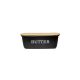 Manteigueira Preto Tampa Bambu Porta Manteiga Pote Aço 500ml