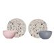 Prato de Sobremesa Tigela Bowl Rosa Cinza Ceramica Decorada 4un